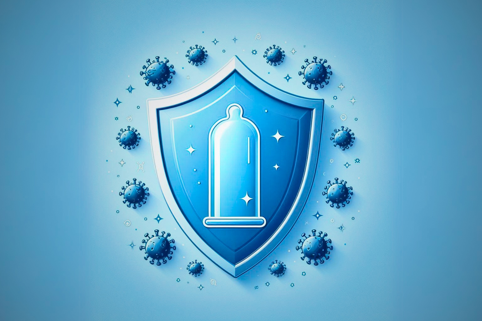 Escudo protetor com preservativo, simbolizando a proteção que o preservativo oferece contra doenças e gravidez